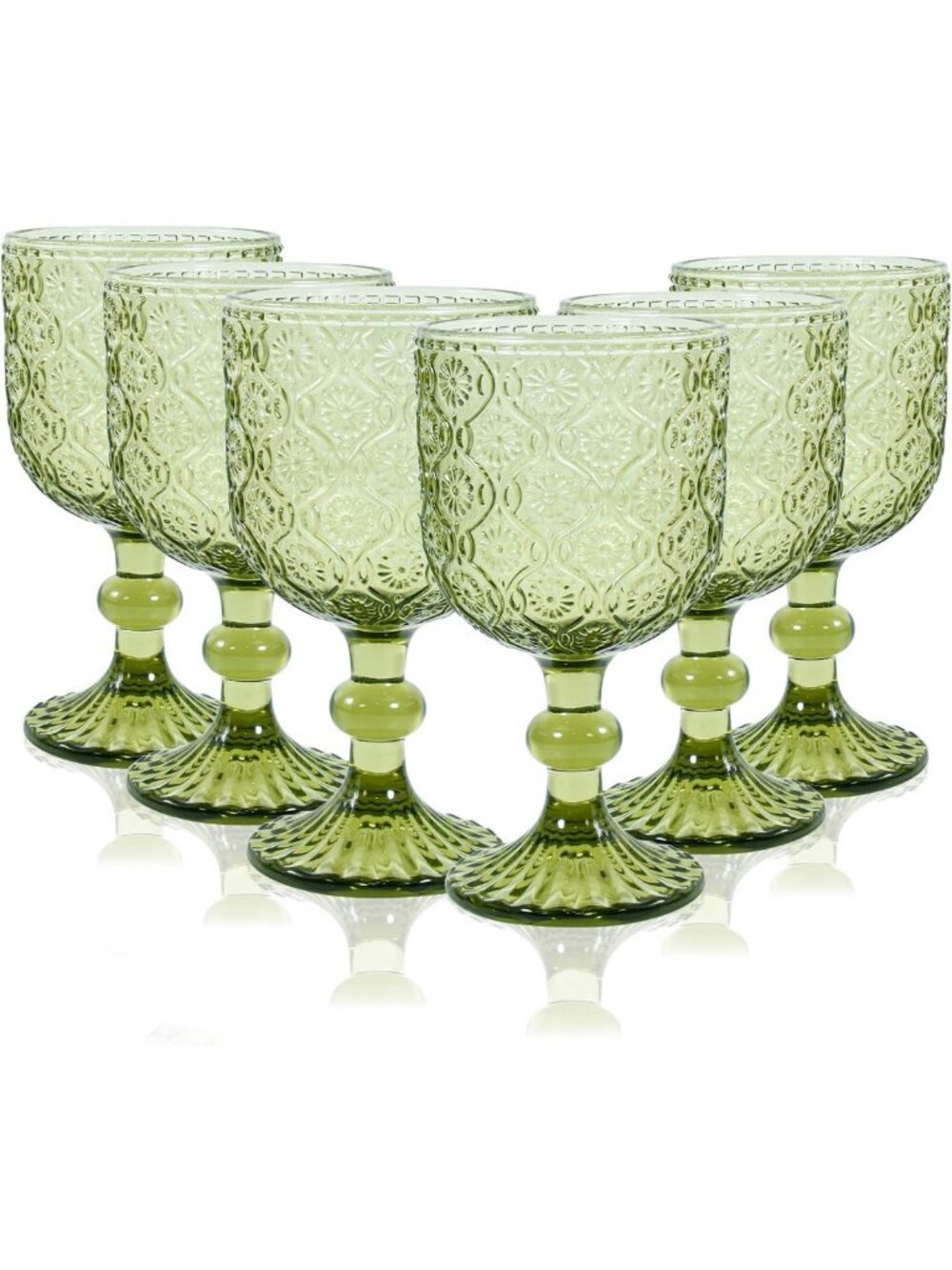 Vintage Green Goblet Wine Glasses Set of 6 | 14 oz Colored Glassware for Parties